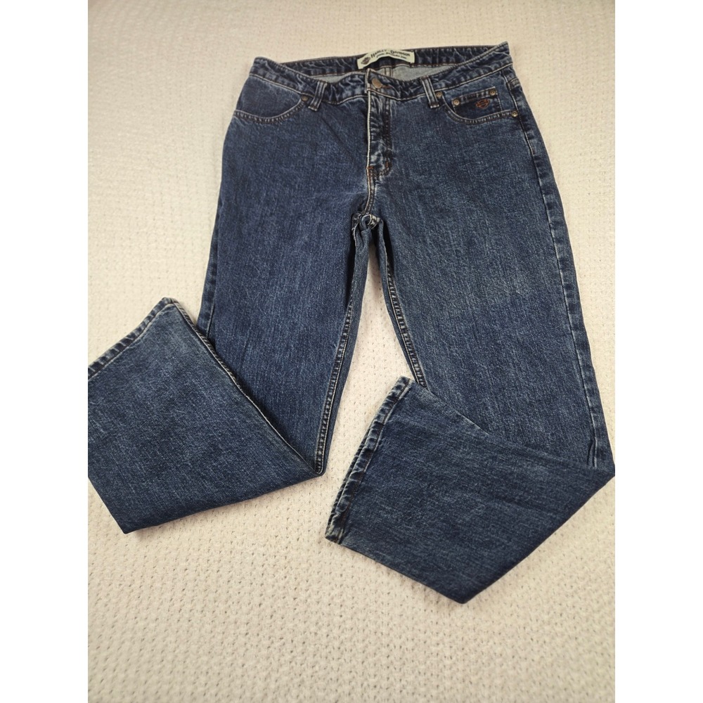 Harley-Davidson Womens 12P Bootcut Jeans Dark Wash Embroidered Logo Moto Riding